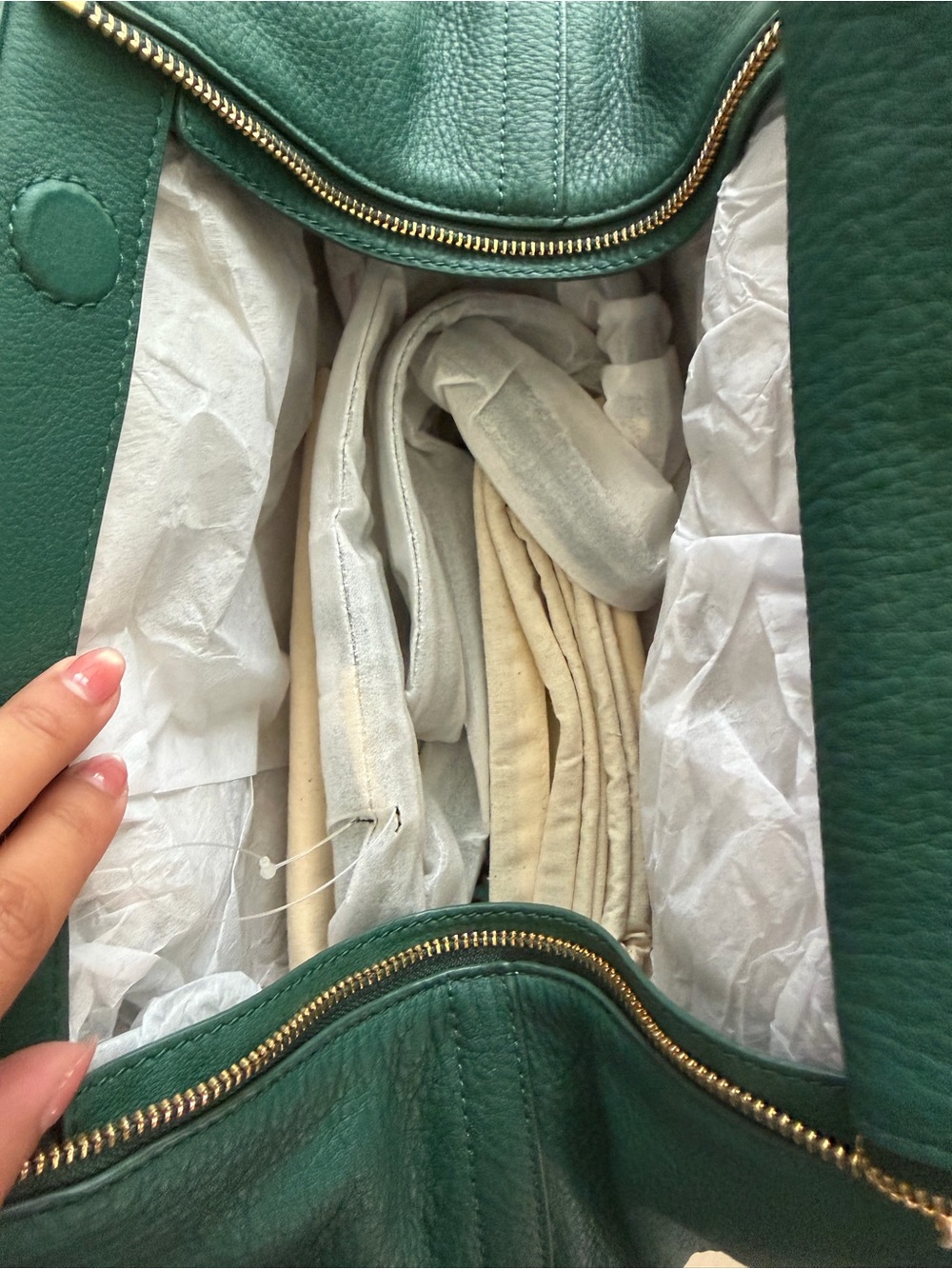 Tory Burch Green Half Moon Leather Satchel Large Bag Brand New NWT - Picture 12 of 13